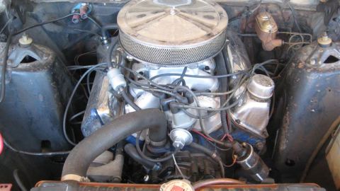 1968 Ford Ranchero - Engine bay view of a 1968 Ford Ranchero, its V8 engine and chrome air cleaner.