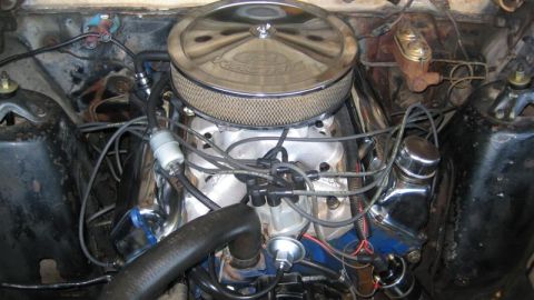 1968 Ford Ranchero - Close-up of a Ford V8 engine, likely from a 1968 model, showing the air cleaner and engine components.