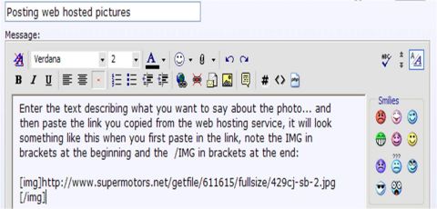1972 Ford Ranchero - This is a screenshot of a web forum's message editor, showing instructions for posting images.