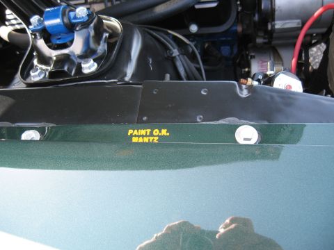 1968 Shelby GT500 - A close-up of an engine bay shows a handwritten note on the fender.