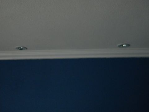 1992 Ford Bronco - Two ceiling lights are visible above a blue wall and white molding.