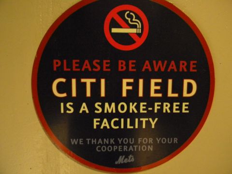 1992 Ford Bronco - A sign indicates that Citi Field is a smoke-free facility, with a no-smoking symbol at the top.