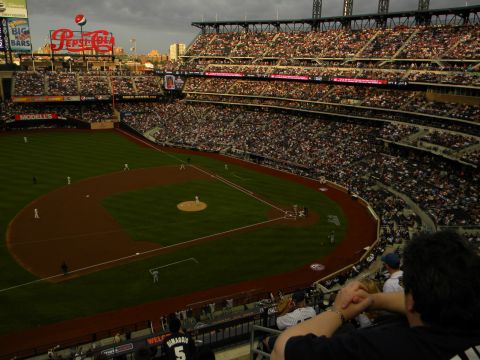 1992 Ford Bronco - A wide view of a packed baseball stadium with a large Pepsi-Cola advertisement visible above the stands.