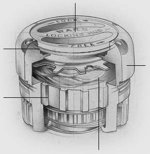 1996 Ford Bronco - Diagram illustrates the internal components and operation of a Warn locking hub.
