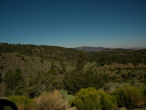 1992 Ford Bronco - A scenic view of rolling hills and dense vegetation under a bright blue sky.