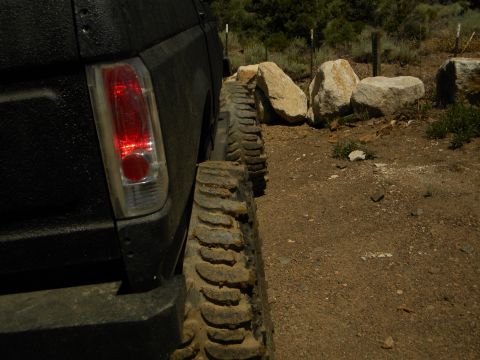 1992 Ford Bronco - A black 1992 Ford Bronco is seen from the rear, equipped with large off-road tires.