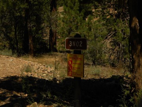 1992 Ford Bronco - A sign in a wooded area details fire restrictions, including no campfires or charcoal fires.