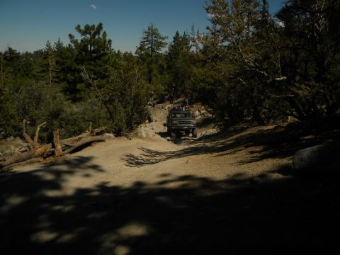 1992 Ford Bronco - SUV navigates a challenging off-road path through a forested mountain landscape.