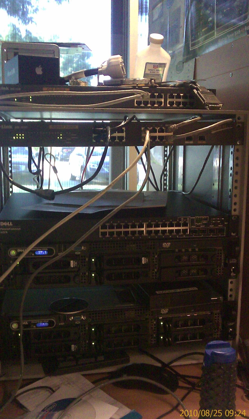 Server rack filled with network switches and Dell servers