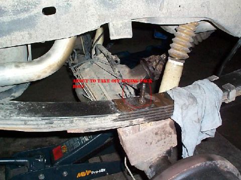 1992 Ford Bronco - U bolt mount removed and out of the way, the bolt circled in the center is the cetering pin bolt. The one pictured here was rusted in the m…
