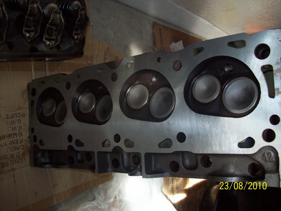 Engine cylinder head with visible valves and ports