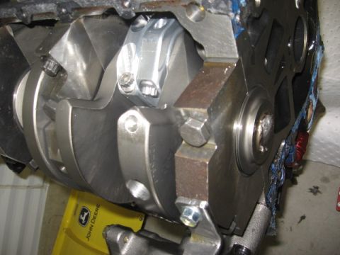 1965 Ford Fairlane - Engine crankshaft and connecting rods shown in detail, with a John Deere support underneath.