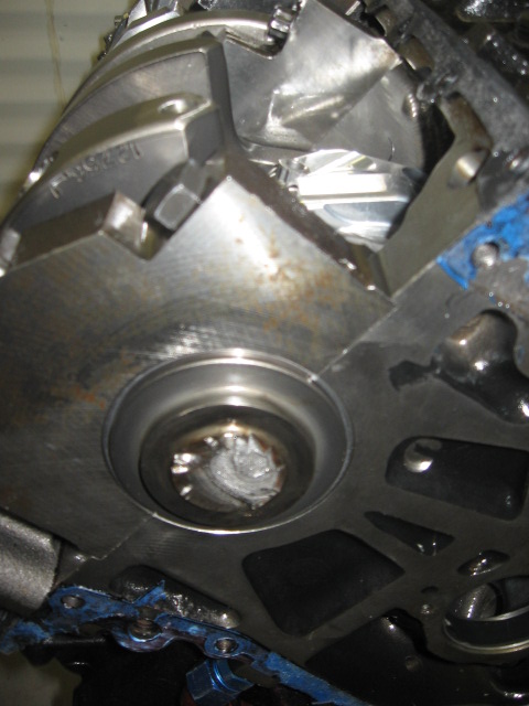 1965 Ford Fairlane - The crankshaft pulley bolt appears to be damaged and possibly stripped.