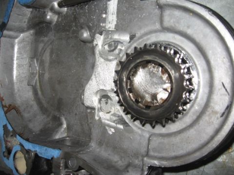 1965 Ford Fairlane - A close-up view of a mechanical part, likely from an engine, showing a gear mechanism.