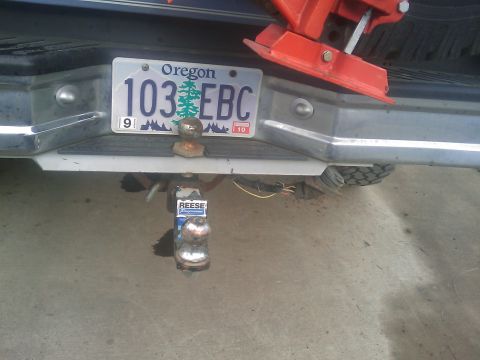 1996 Ford Bronco - Rear view of a vehicle showing an Oregon license plate and a trailer hitch assembly.