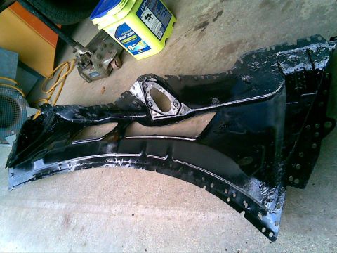 1972 Ford Ranchero - inside of cowl cover rust treated, extra holes patched & epoxy painted ready to go back on