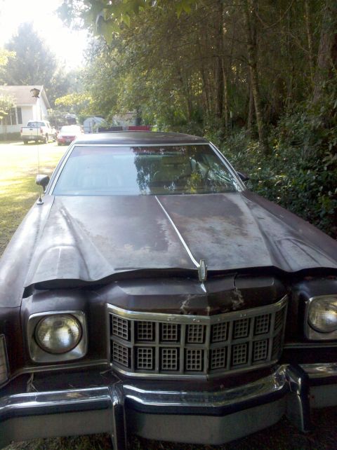 1974 Ford Elite - Front view of a 1974 Ford Elite with a distinctive grille and weathered paint.
