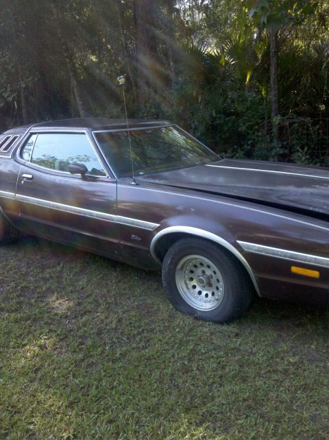 1974 Ford Elite - This 1974 Ford Elite coupe is seen from the front quarter angle, parked outdoors.