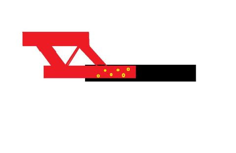1990 Ford Bronco - Simple flat-color diagram on a white background showing a red gusseted bumper mount bracket bolted with yellow-marked fasteners to a black…