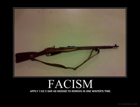 2001 Ford F-150 - A rifle is shown with a meme overlay that reads 'FACISM APPLY 7.62 X 54R AS NEEDED TO REMOVE IN ONE WINTER'S TIME.'