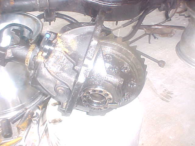 Rear differential assembly with visible gears and housing