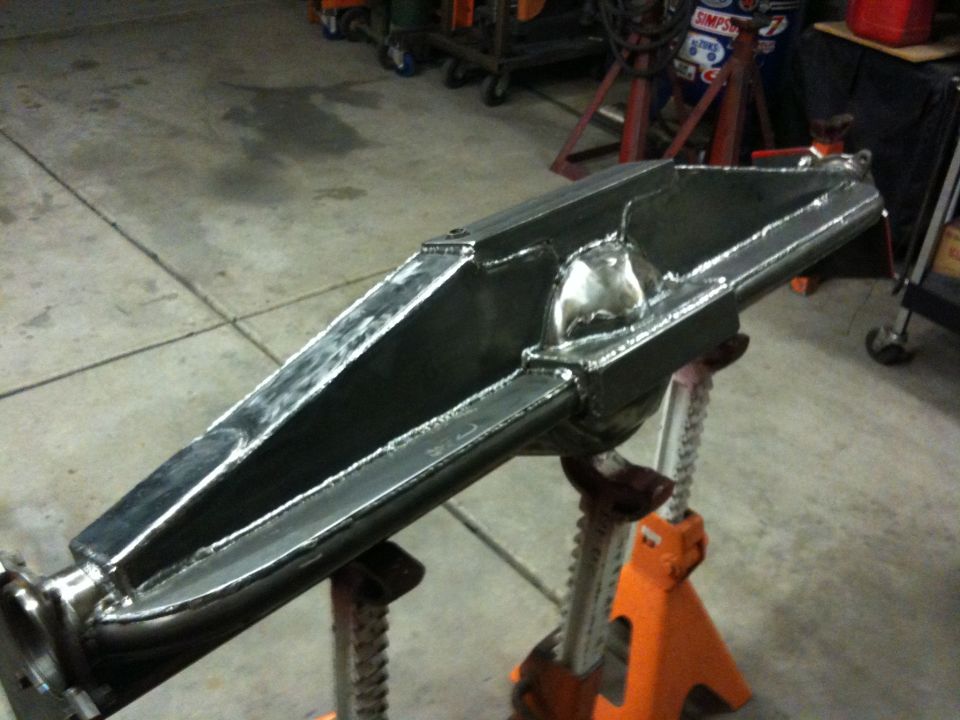 Custom fabricated rear axle housing on jack stands