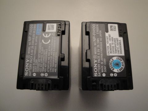 1993 Ford Taurus - Two Sony NP-FH100 battery packs are shown. Both are labeled with model number, voltage, and capacity.