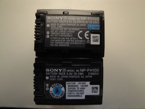 1993 Ford Taurus - Two Sony NP-FH100 battery packs are shown stacked on a plain background.
