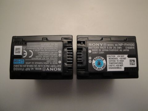 1993 Ford Taurus - Two Sony NP-FH100 battery packs are displayed, each with visible text and recycling information.