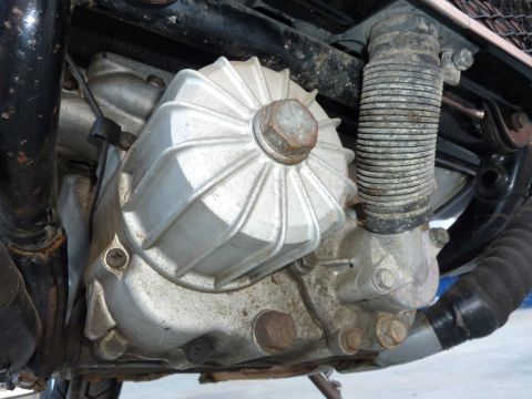 1978 Honda GL1000 - Detail of a motorcycle engine component, possibly a timing cover or oil filter housing.