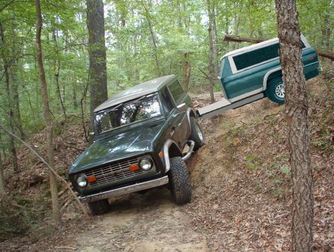 1975 Ford Bronco - Just a quick chop of a trailer idea. The front platform is for dog boxes, and the trailer is for a 4-wheeler, with the option of a clamshel…