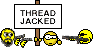 1995 Ford Bronco - This image depicts cartoonish smiley faces armed with rifles, with one holding a sign indicating a 'thread jack'.