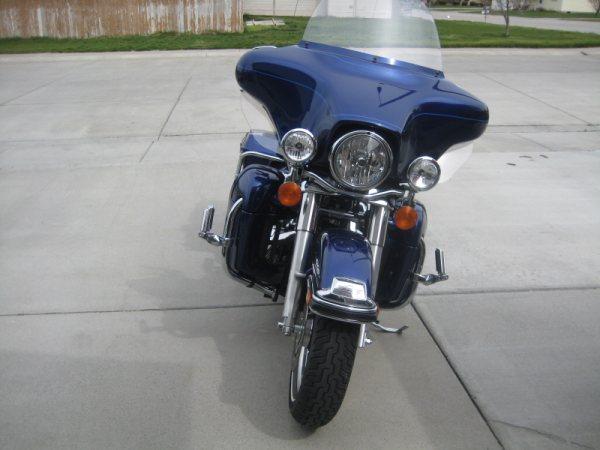 Blue motorcycle front view