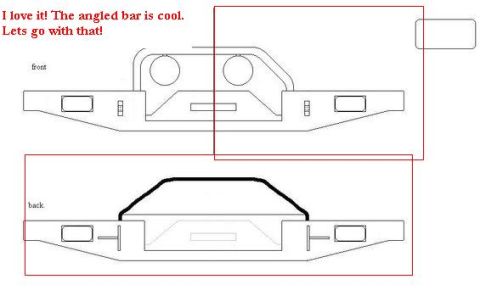 1995 Ford Bronco - Diagram of a vehicle bumper, with notes about an angled bar.
