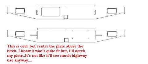 1995 Ford Bronco - Diagrams show bumper designs with notes about hitch plate placement and fitment.