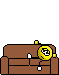 1995 Ford Bronco - A cartoon couch sits against a purple wall, with a smiley face emoji resting on its arm.
