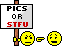 1995 Ford Bronco - A sign with the text 'PICS OR STFU' is held by an angry smiley face, pointing towards a surprised smiley face against a green background.