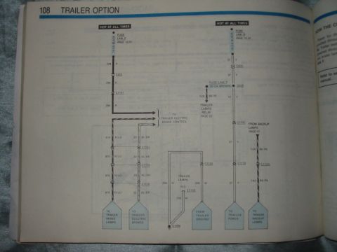1988 Ford Bronco - This diagram details the electrical connections for trailer options, including lighting and braking systems.