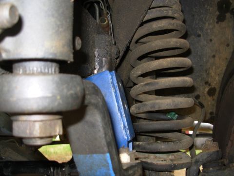1975 Ford Bronco - Here, it's obvious how far away from the frame the new bracket is.