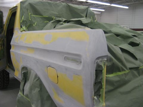 1978 Ford Bronco - This Ford truck's bodywork is being prepped for paint, revealing its 1973 model year styling cues.
