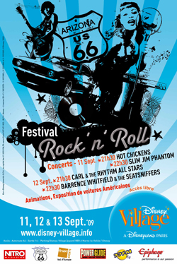 1991 Ford LTD Crown Victoria - Promotional poster for a Rock n Roll Festival at Disney Village featuring an American-car exhibition.