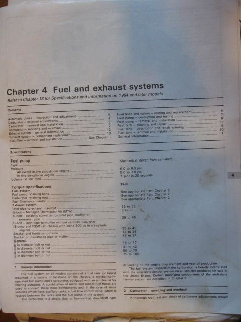 1981 Ford Bronco - This document details fuel and exhaust systems, including torque specifications for various components.