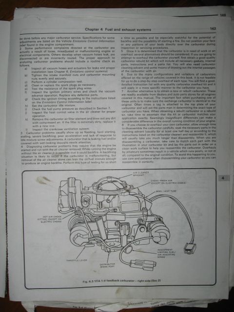 1981 Ford Bronco - Diagram of a YFA 1-V feedback carburetor, showing its right side and various labeled components.