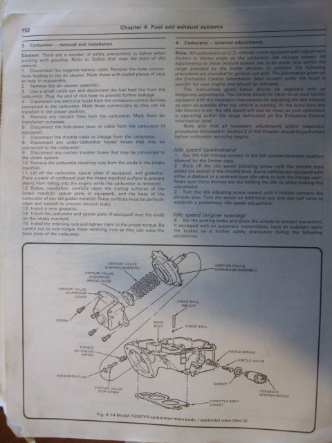 1981 Ford Bronco - Diagram showing the main body and components of a 7200 VV carburetor.