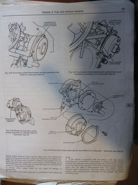 1981 Ford Bronco - This page from a manual shows detailed diagrams of various automatic choke assemblies for different carburetors.