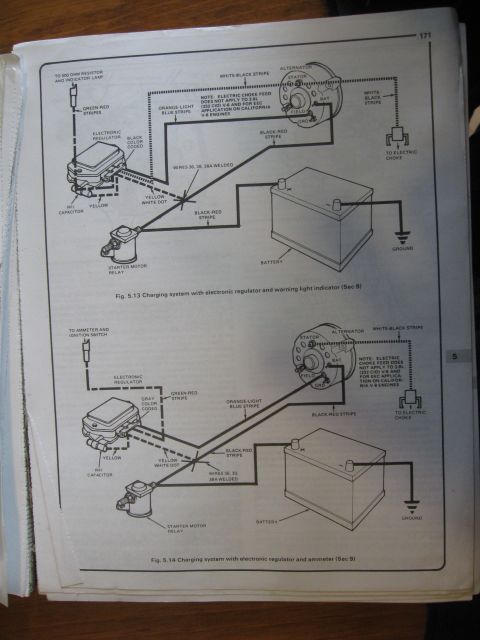 1981 Ford Bronco - Diagram shows charging system with electronic regulator and warning light indicator, and another diagram shows charging system with electro…