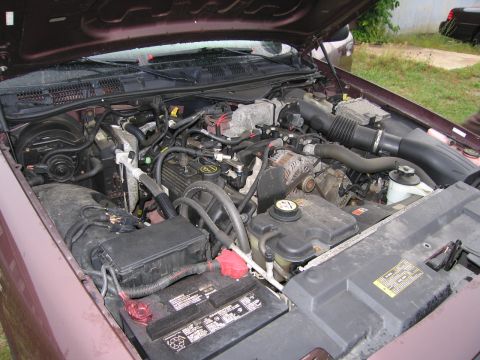 1991 Ford LTD Crown Victoria - The engine bay of a maroon 1991 Ford Crown Victoria LTD is visible with the hood raised.