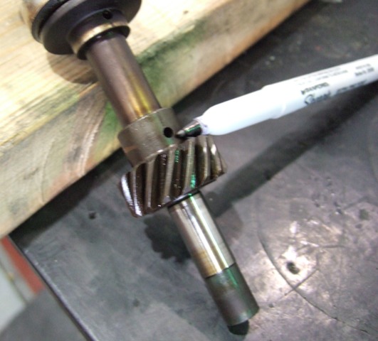 Distributor gear marked with a Sharpie marker