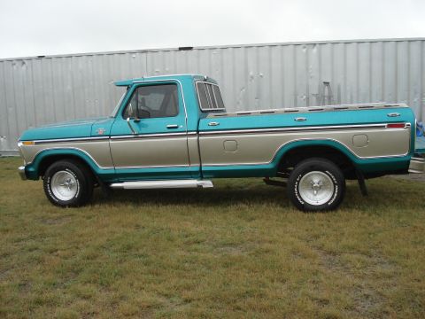 1979 Ford F-150 - This 1979 Ford F-150 pickup truck is shown in a two-tone teal and tan paint scheme.