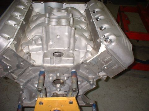 1965 Shelby Cobra - Close-up view of an engine block and intake manifold assembly, likely a V8.